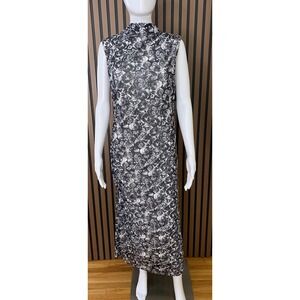 Betsey Johnson Black White Floral Rose Mesh Mock Neck Maxi Dress Large